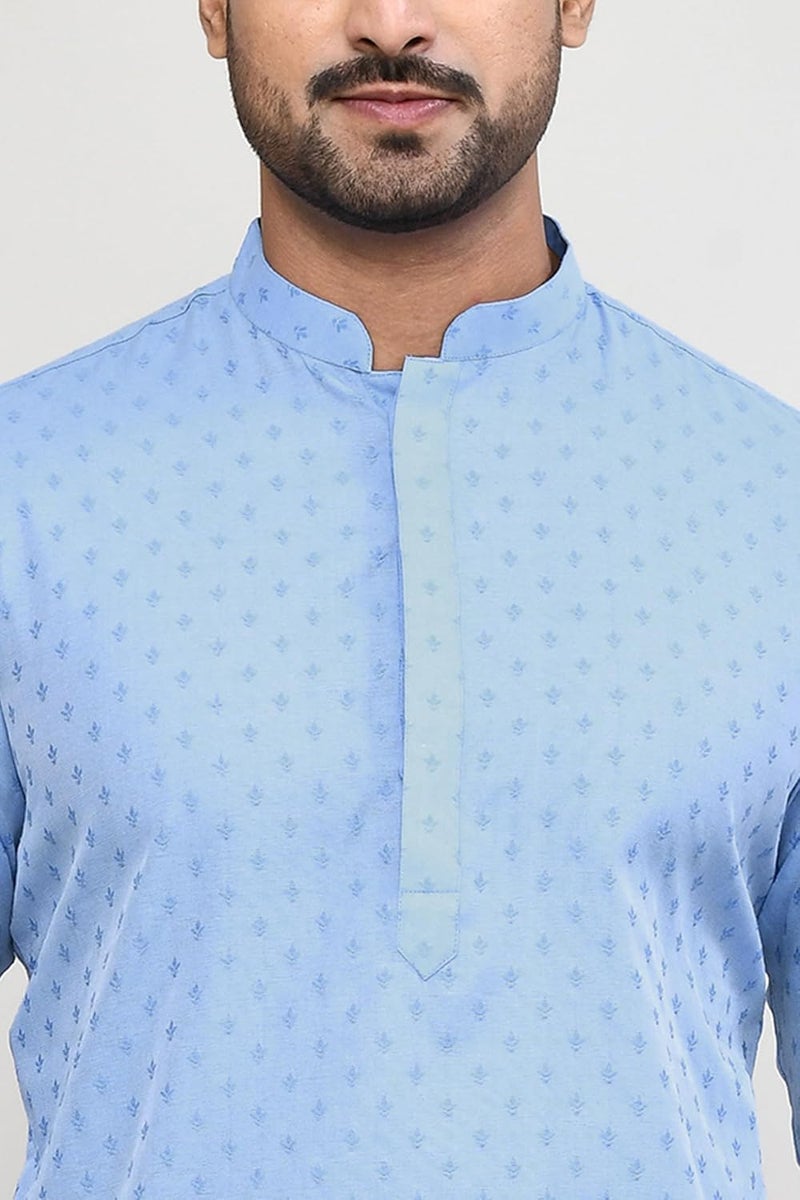 Polyfab Hathkargha Men's Art Silk Designer Printed Kurta Pyjama Set with Mandarin Collar and Full Sleeves - Image 5
